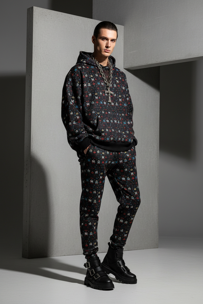 Men's Joggers MUNSIEUR All-Over Print Knitted Fleece "Coolie"