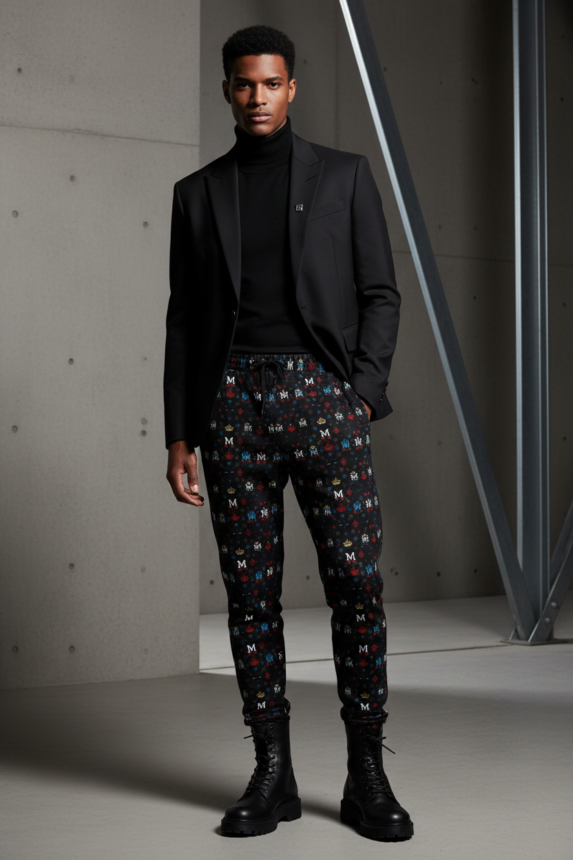 Men's Joggers MUNSIEUR All-Over Print Knitted Fleece "Coolie"