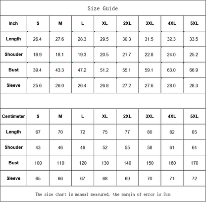 Size guide chart for men's luxury zipper hoodie by Munsieur showing measurements in inches and centimeters for sizes S to 5XL
