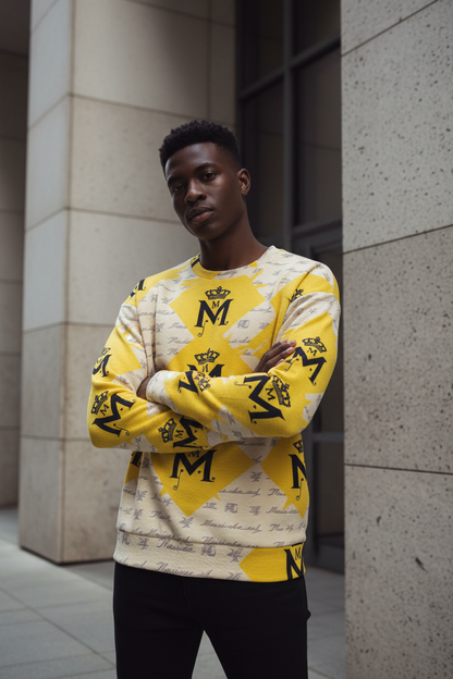 MUNSIEUR All-Over Print Unisex Hoodie Drop-shoulder Knitted Fleece Sweater