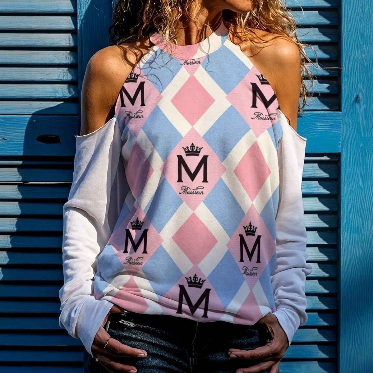 MUNSIEUR All - Over Print Women's Cold Shoulder Blouse - Munsieur