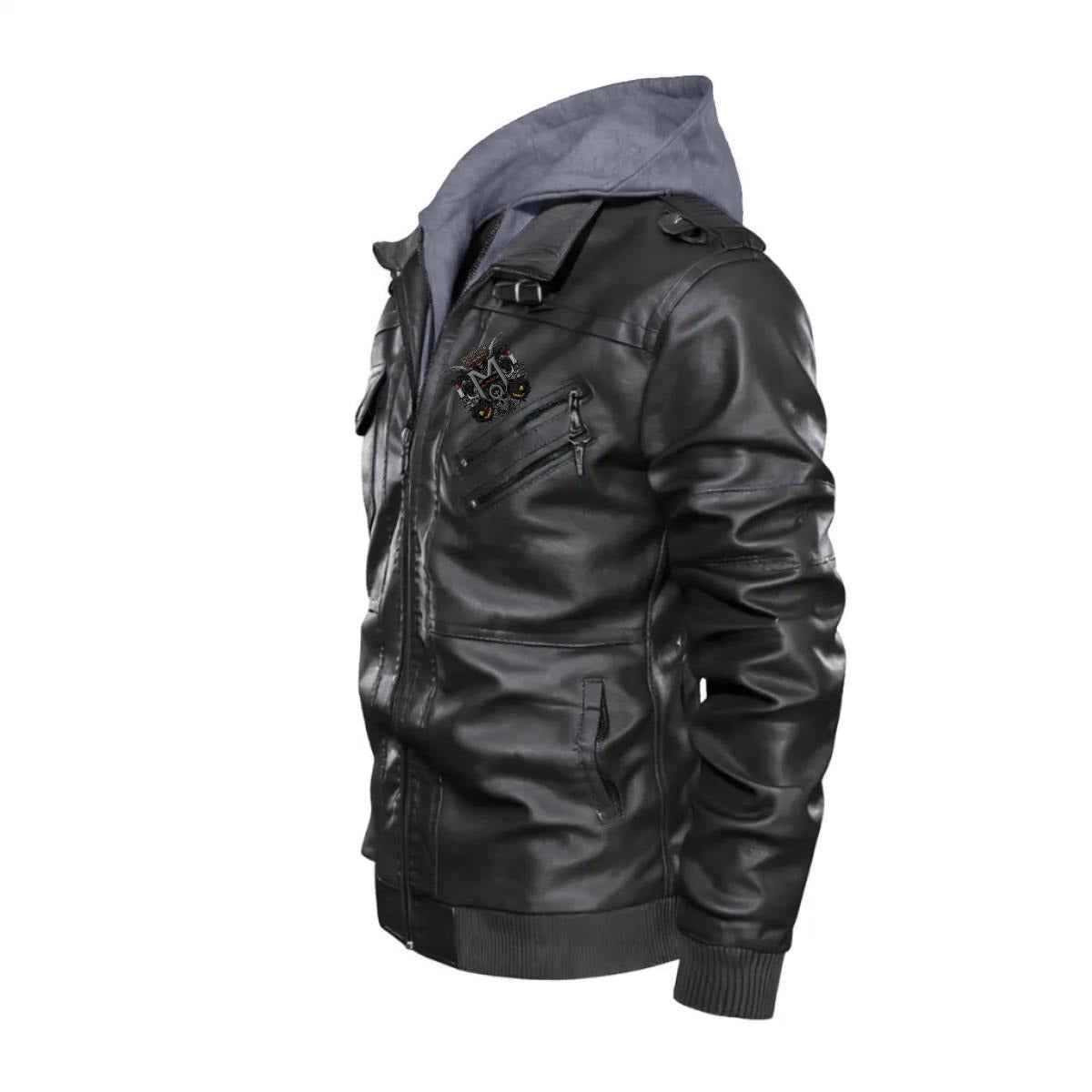 Munsieur Men's Zip Leather Coat DTF Halloween Print - Munsieur