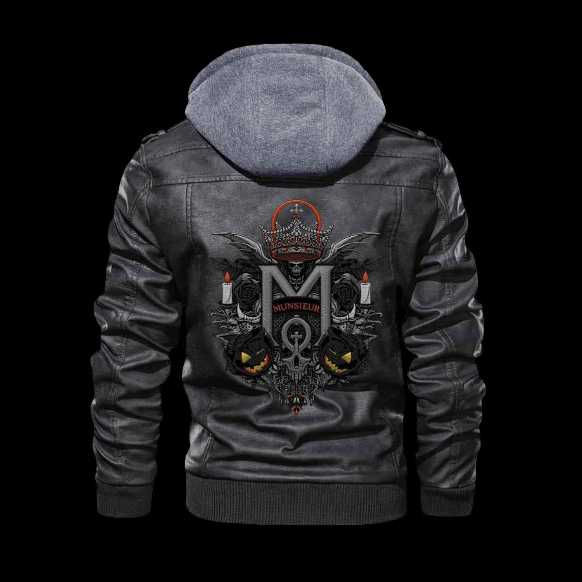 Munsieur Men's Zip Leather Coat DTF Halloween Print - Munsieur