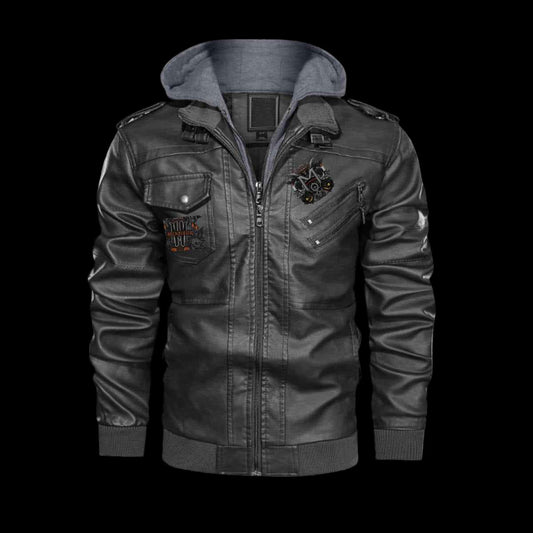 Munsieur Men's Zip Leather Coat DTF Halloween Print - Munsieur