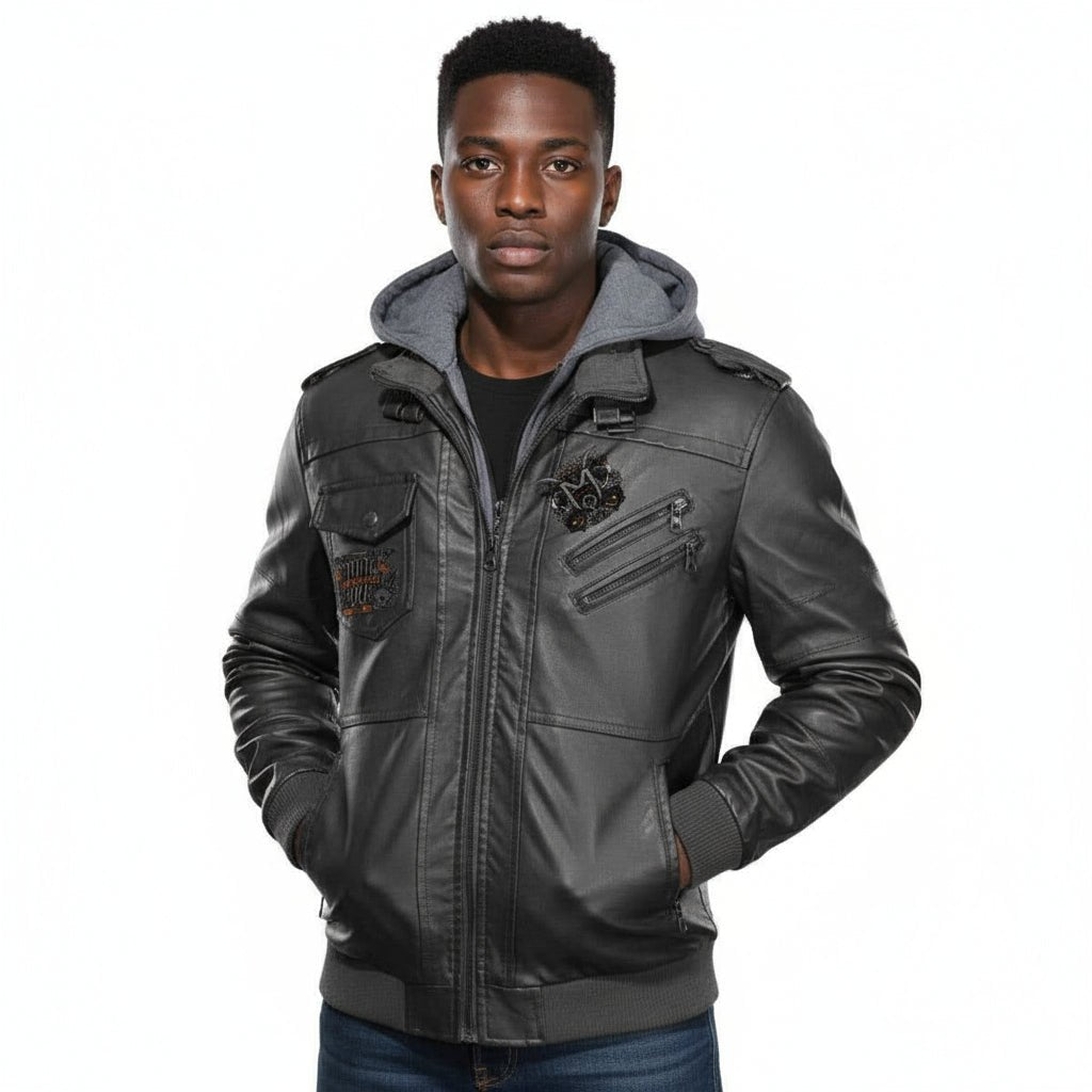 Munsieur Men's Zip Leather Coat DTF Halloween Print - Munsieur