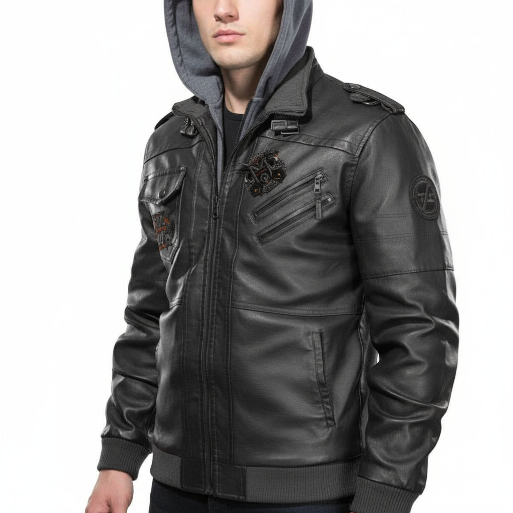 Munsieur Men's Zip Leather Coat DTF Halloween Print - Munsieur