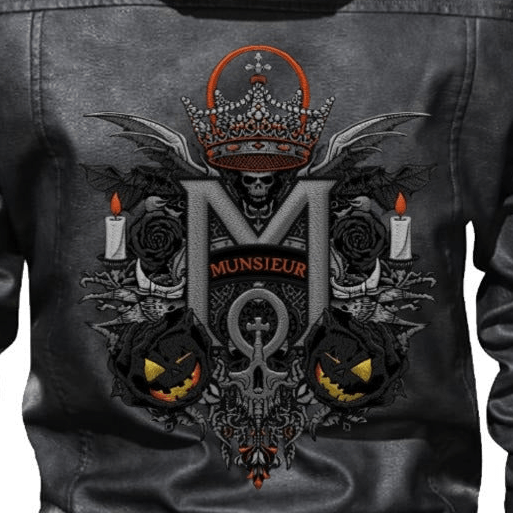 Munsieur Men's Zip Leather Coat DTF Halloween Print - Munsieur