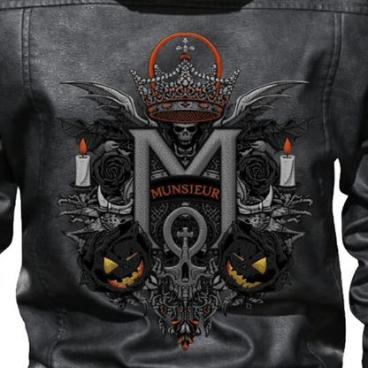 Munsieur Men's Zip Leather Coat DTF Halloween Print - Munsieur