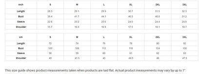 Size chart for Munsieur printed cardigan sweater with pockets including length bust sleeve and shoulder measurements