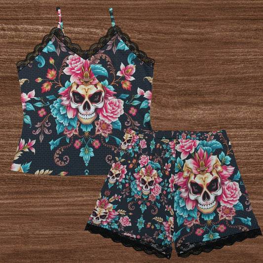 Munsieur floral skull print camisole and shorts set in urban luxury sleepwear for women