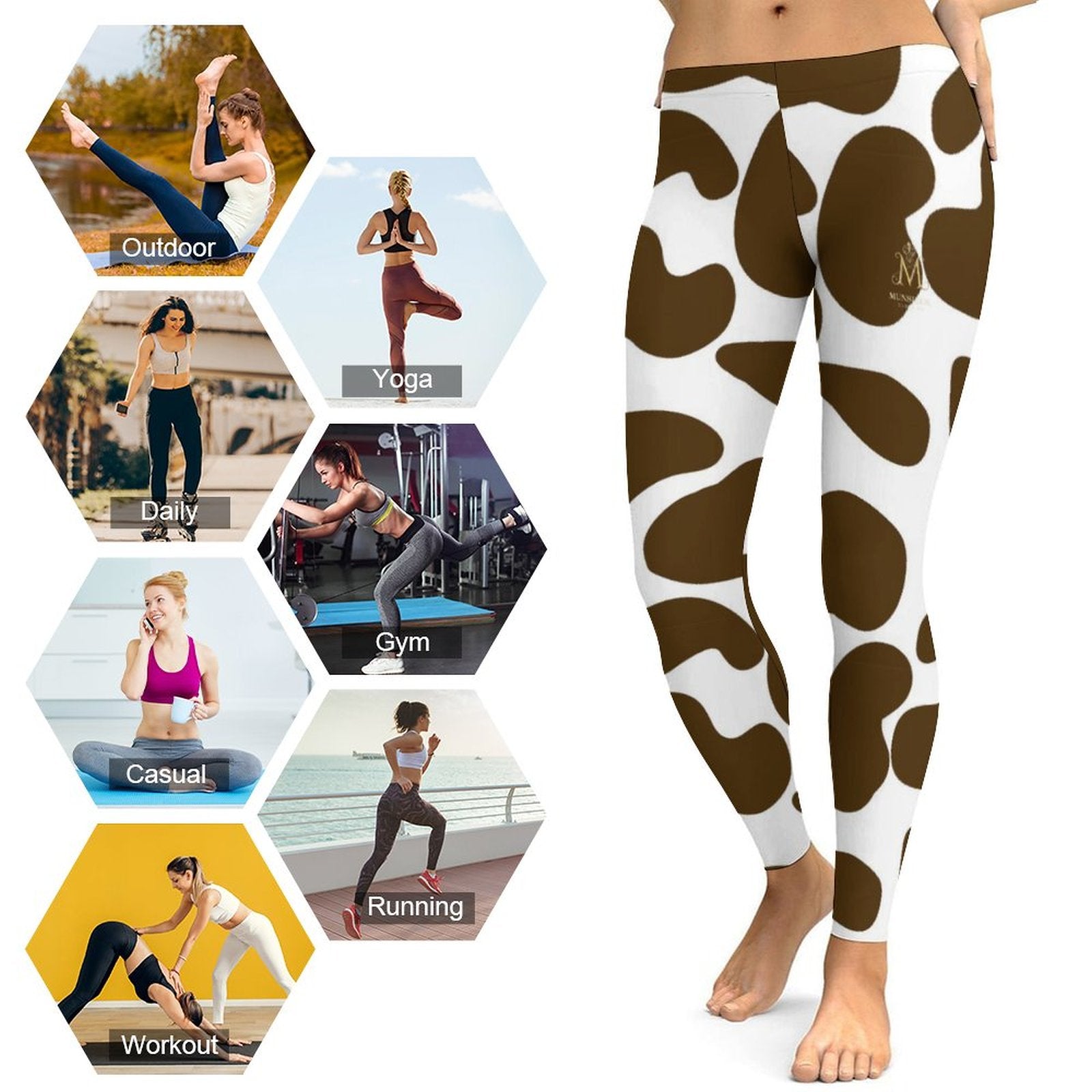 Stylish comfortable leggings for women with a unique cow print design for various workouts