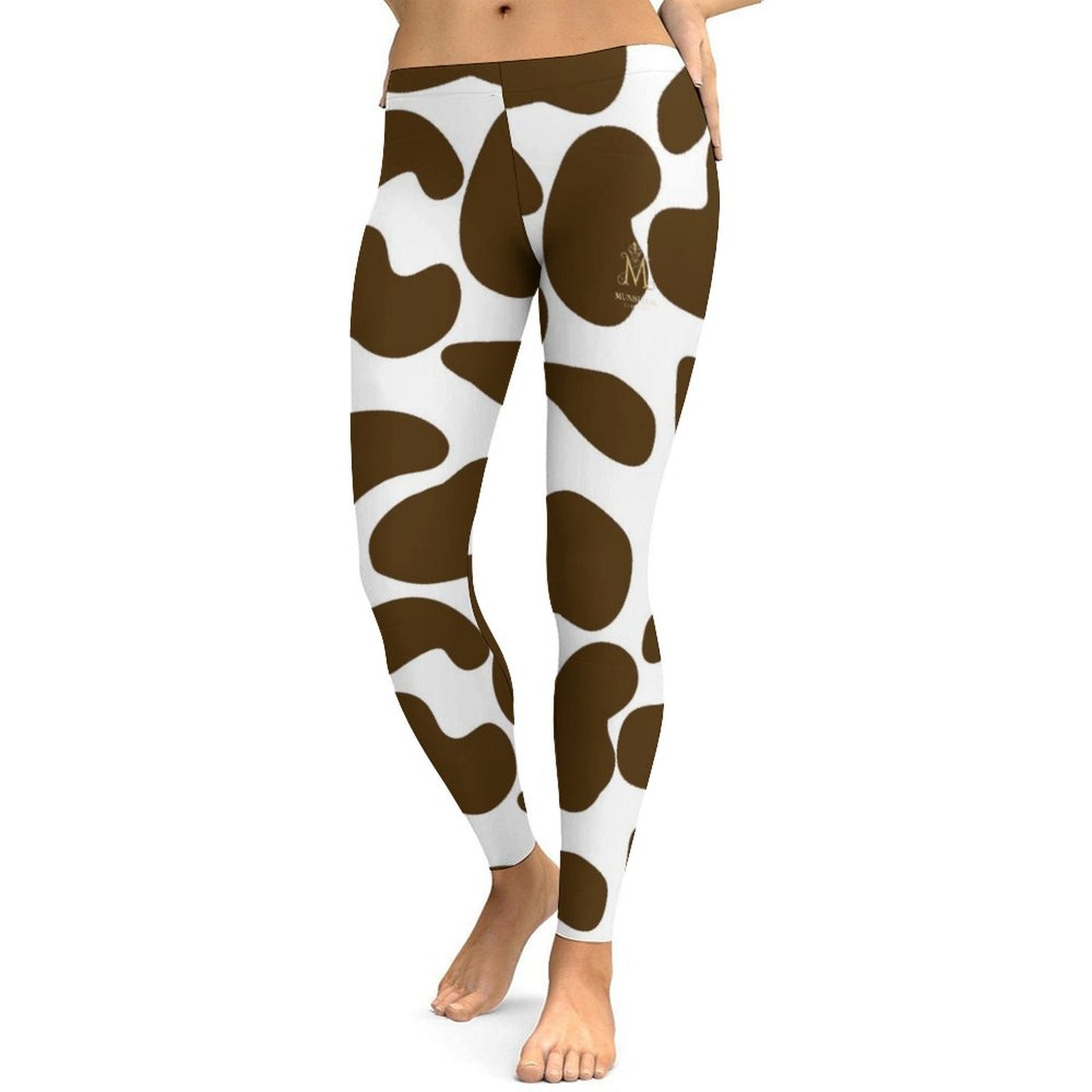Stylish comfortable leggings for women with a unique brown and white cow print design