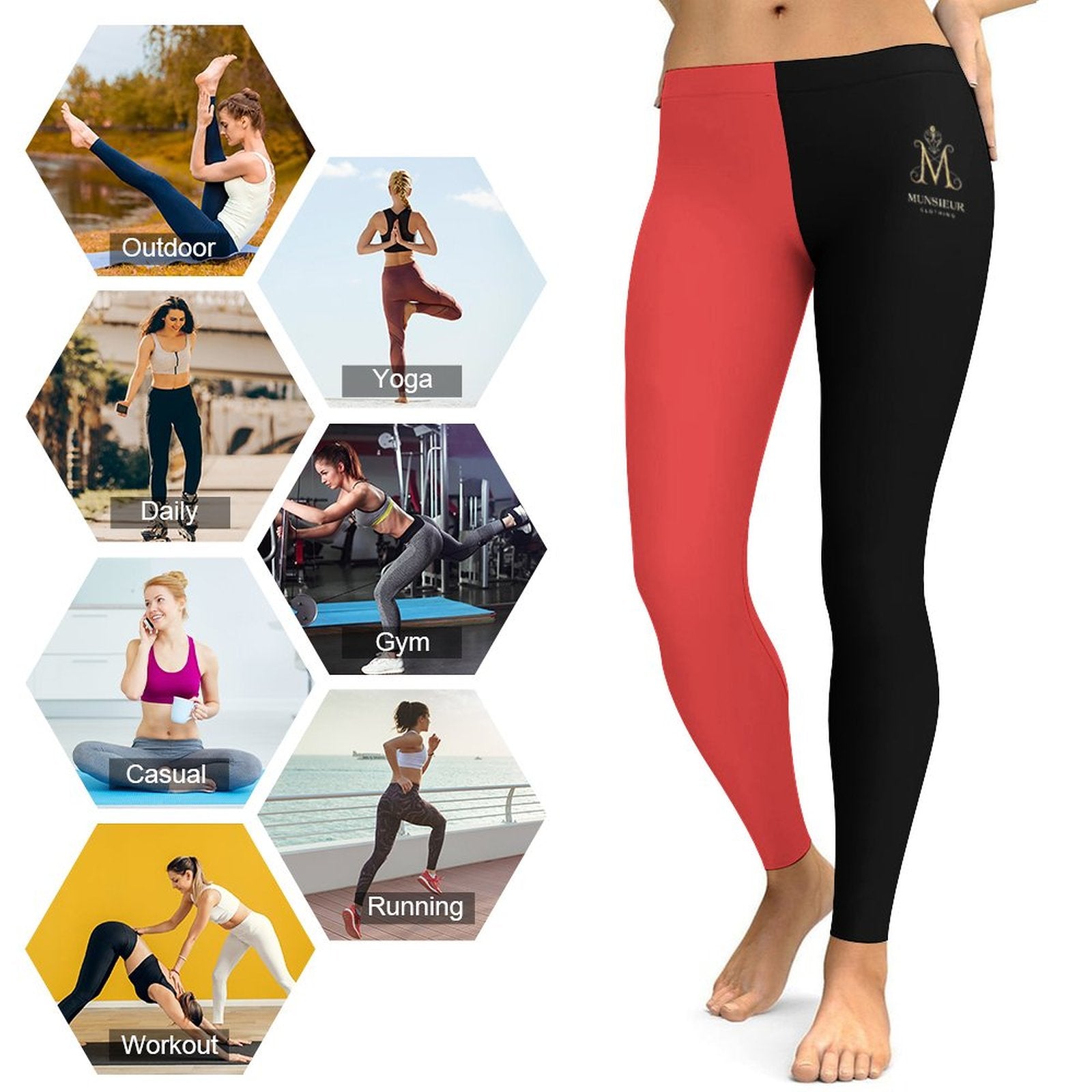 SALE-Personal Design women's gym to street leggings in stylish black and red colors for versatile workouts