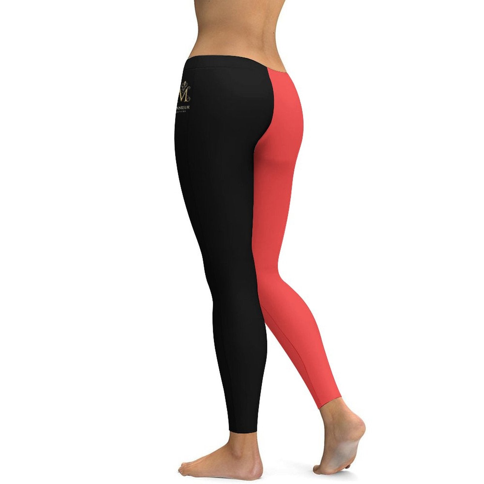 Stylish women's gym to street leggings in black and red, perfect for workouts and casual wear