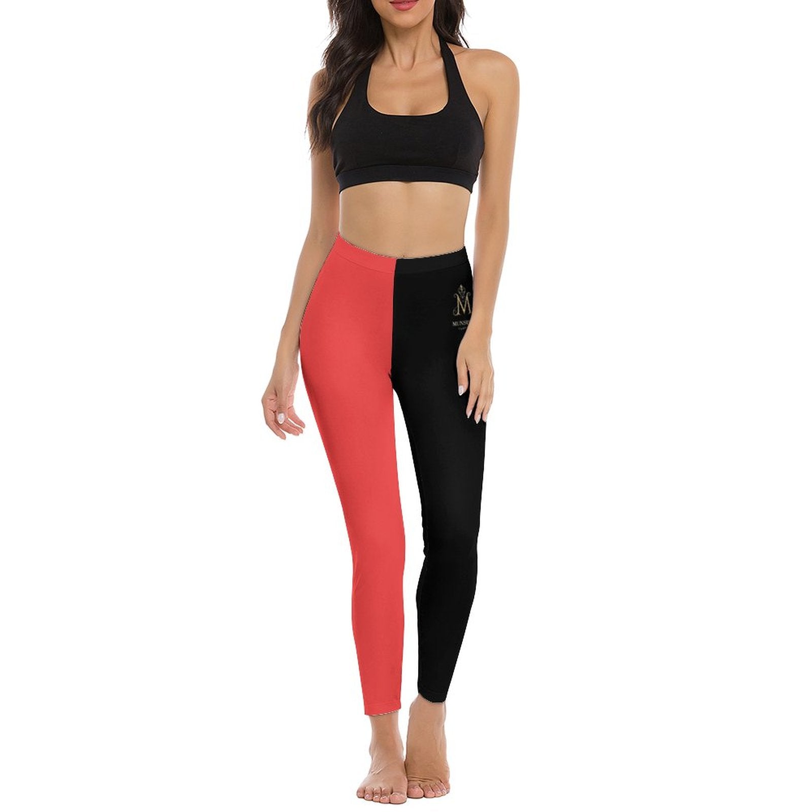 Trendy women's gym to street leggings in black and red for versatile fitness and casual wear