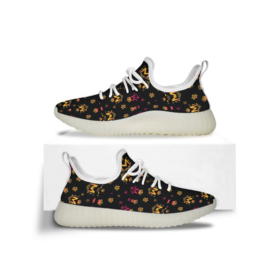 Munsieur women's streetwear sneakers with black base and colorful crown and floral pattern design